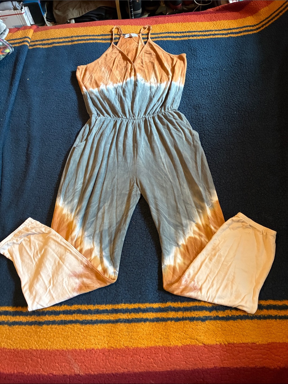 Young Fabulous & Broke Orange and Gray Tie-Dye Strappy Jumpsuit